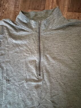 Lululemon Men's Quarter-Zip Textured Knit for moisture wicking greenish gray